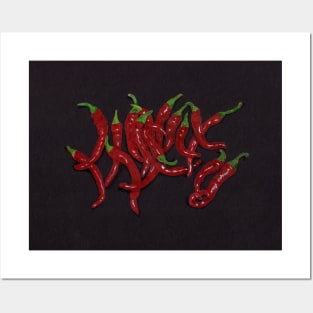 Red Cayenne Peppers on Black Posters and Art